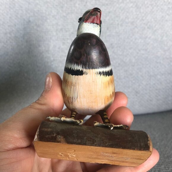 VINTAGE Hand Painted Wood Duck On Small Log 4 x 3 inches - Picture 8 of 12